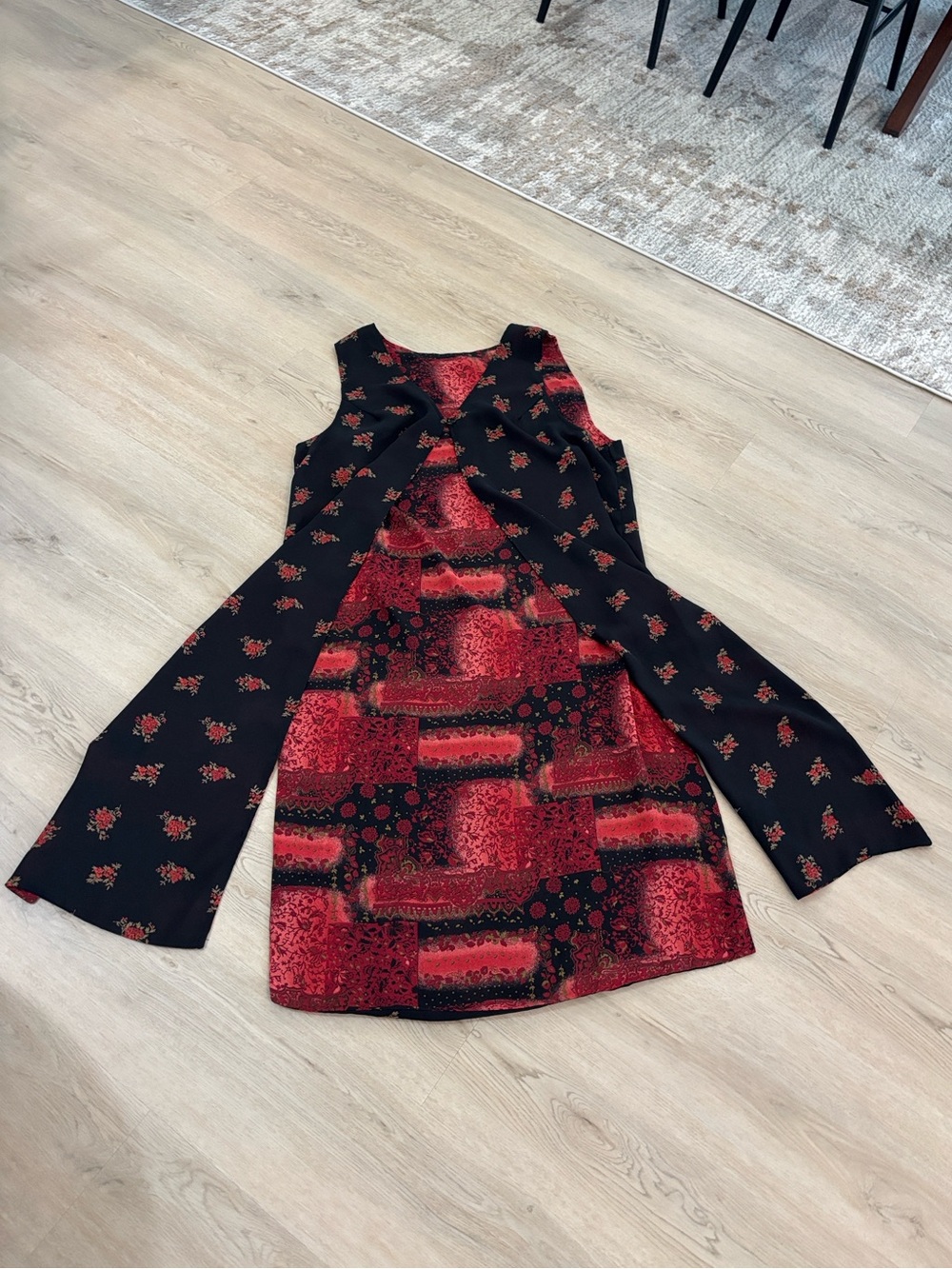 Dark floral thin Sleeveless Long Kimono Lagenlook M-L reversible side slits